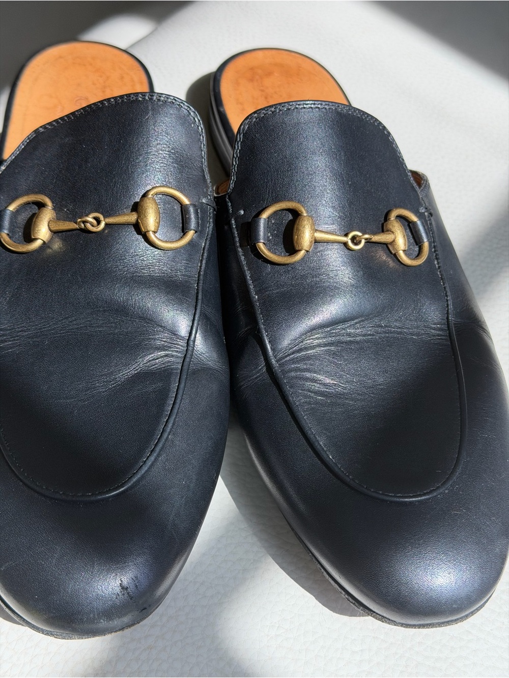 Gucci Black Leather Horsebit Backless Loafers